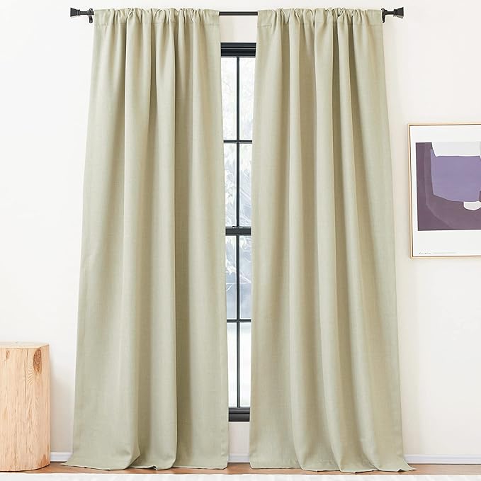 NICETOWN Room Darkening Faux Linen Beige Curtains 108 inches Long, Pinch Pleated Light Blocking Noise Reducing Thermal Insulated Curtains for Living Room/Bedroom, W52 x L108, 2 Panels - Image 4