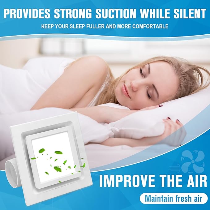 Bathroom Exhaust Fan with Light, Ceiling Mount Square Quiet Bathroom Vent Fan with Light 110 CFM 1.0 Sones 4" Duct 6500K Bathroom Fan Light Combo, Bathroom Ventilation Fan for Home/Bathroom/Hotel - Image 5