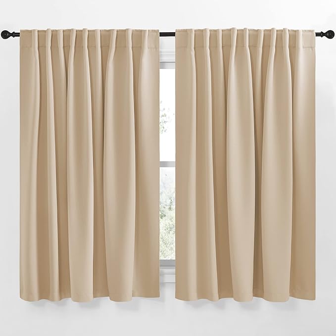 NICETOWN Blackout Curtain Panels Window Draperies - (Biscotti Beige Color) 62x63 inch, 2 Pieces, Insulating Room Darkening Blackout Drapes for Doorway Shower Bathroom Laundry Room Bifold Door by NICETOWN