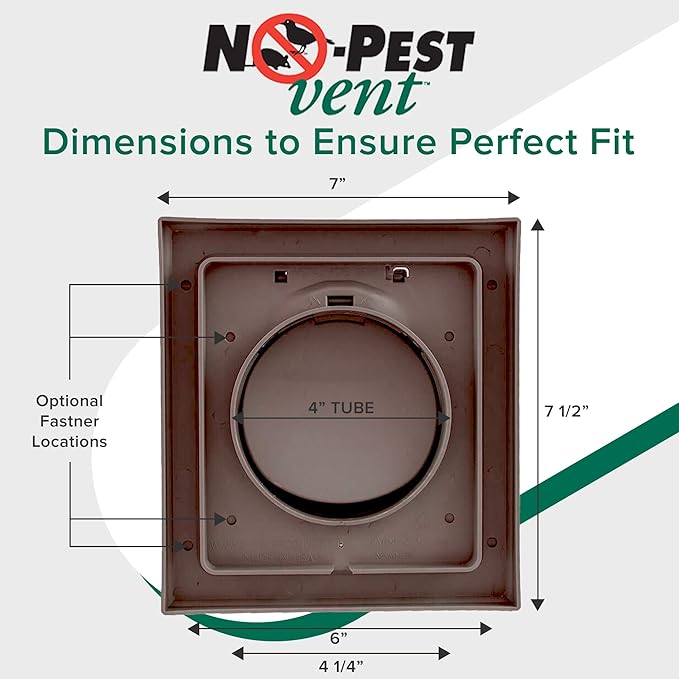 NO-PEST VENT, Exclusive Dual Door Dryer Vent Cover Outdoor 4 inch or Bathroom fan, Made in USA w Highest UV Resistant Plastic in any Outdoor Vent Cover (Brown, 4 inch With 12" Duct Tube) - Image 5