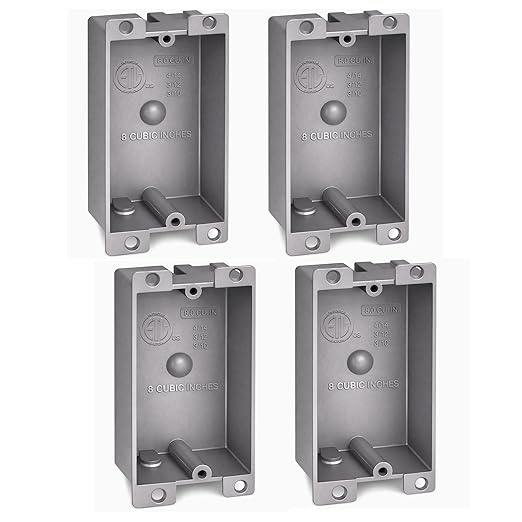 (4 Pack) Plastic Electrical Box, Shallow Remodel Box, 8 Cubic Inch Grey Outlet Box, Single Gang Old Work Junction Box, Length 4.25'', Width 2.4'', Depth 1.24'', Solid PVC Construction, ETL Listed by AirmontProducts