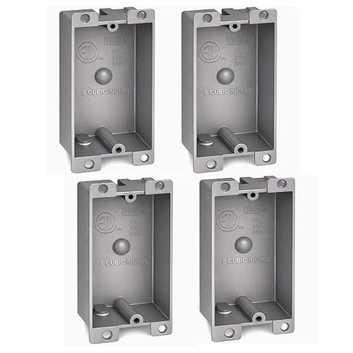 (4 Pack) Plastic Electrical Box, Shallow Remodel Box, 8 Cubic Inch Grey Outlet Box, Single Gang Old Work Junction Box, Length 4.25'', Width 2.4'', Depth 1.24'', Solid PVC Construction, ETL Listed by AirmontProducts