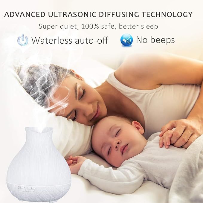 BZseed Aromatherapy Essential Oil Diffuser 550ml 12 Hours White Wood Grain Aroma Diffuser with Timer for Large Room, Home, Baby Bedroom, Waterless Auto Shut-Off, 7 Colors Lights Changing - Image 4