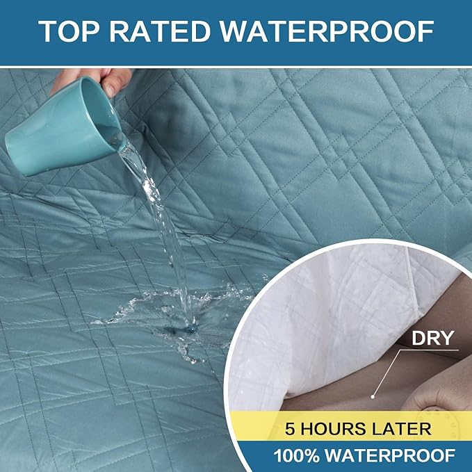 H.VERSAILTEX 100% Waterproof Sofa Slipcover Washable Loveseat Cover for 2 Cushion Cover Non-Slip Furniture Protector with Puppy Paw Silicone Backing Couch Cover for Pets Dogs (Loveseat, Stone Blue) - Image 4
