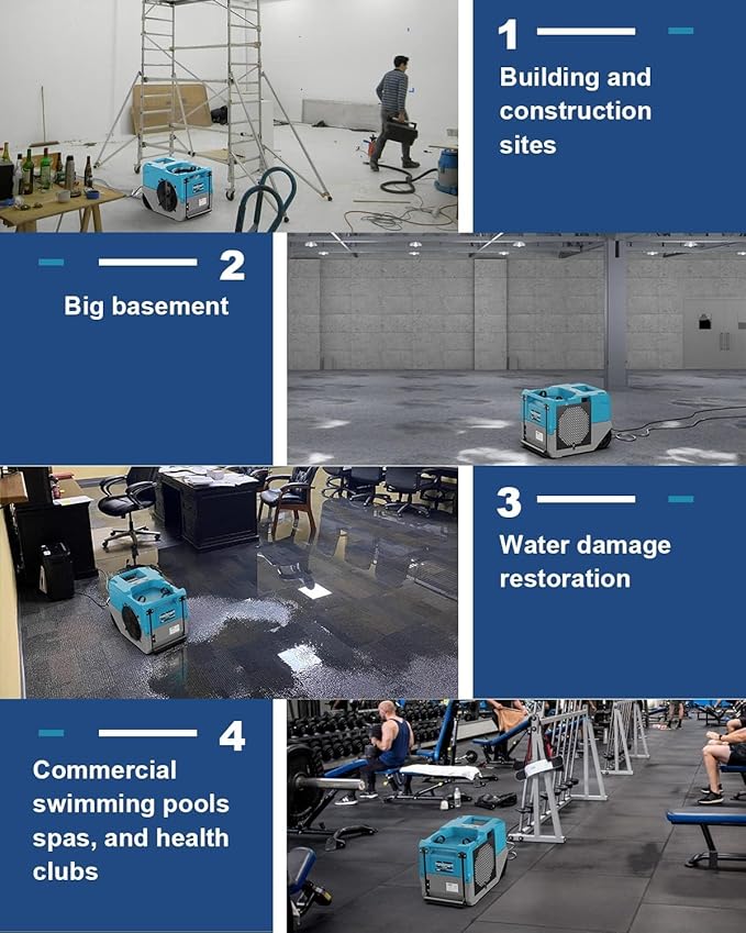 ALORAIR 264 PPD Commercial Dehumidifier with Pump, Up to 3,000 Sq.Ft Industrial Dehumidifier with Drain Hose Potable Wheels Design for Whole House, Basement, Warehouse, Garage, Blue - Image 6