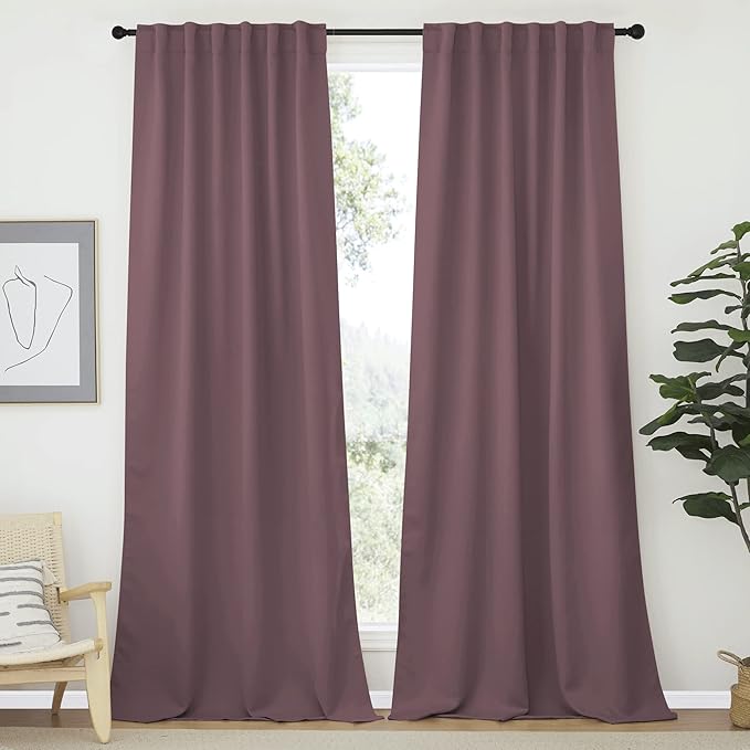 NICETOWN Bedroom Blackout Curtain Panels - (Dry Rose Color) 52 x 108 inch, 2 PCs, Insulating Energy Saving Solid Rod Pocket Blackout Drapes for Hall, Villa by NICETOWN