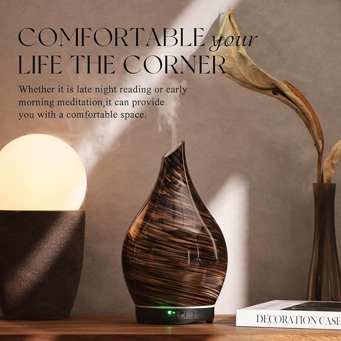 Porseme 280ml Essential Oil Diffuser Glass Color Changing Aroma Air Diffusers Aromatherapy Ultrasonic Cool Mist Humidifier 7 Running Hours Waterless Auto-Off for Sleeping, Yoga, Office (Dark Golden) - Image 7