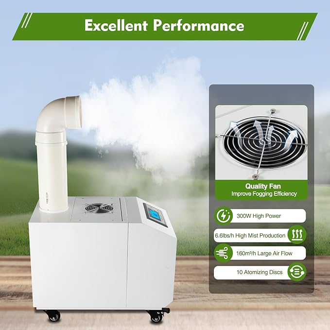 Commercial Industrial Agricultural Ultrasonic Humidifier 300W Fog Cool Maker, Adjustable Humidity Stainless Steel Shell, Digital Control Panel for Greenhouse, Industrial and Agricultural - Image 2
