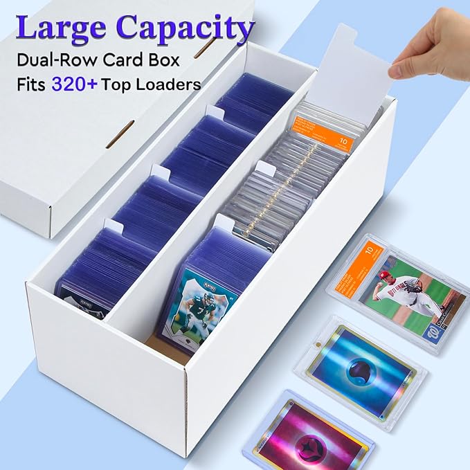 4 Pack Trading Card Storage Box - 2 Rows, Cardboard Storage Box holds 320+ Top Loaders, Graded Card Holder Organizer Case fits PSA/HGA Slabs - Image 3