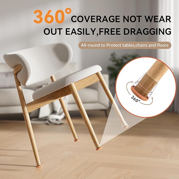 24PCS Extra Small Chair Leg Floor Protectors for Hardwood Floors, Furniture Sliders for Chair Legs, 360°Felt Pad Bottom Wrapped Thickening Furniture Pads Cap Covers to Scratch and Reduce Noise - Image 4