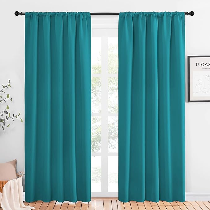 NICETOWN Peacock Blue Blackout Curtains Panels for Window, Thermal Insulated Rod Pocket Blackout Drapes/Draperies for Living Room (2 Panels, W52 x L84 inches) by NICETOWN