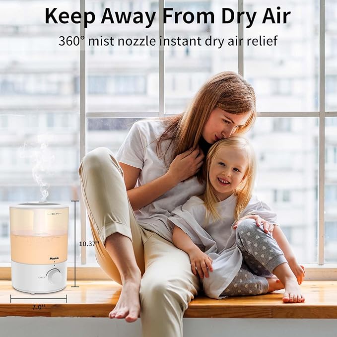 Humidifiers for Bedroom, Cool Mist Top Fill Diffuser with 25Watt for Home Large Room, 360° Nozzle, Rapid Ultrasonic Humidification for Baby Nursery and Plant(3.1L) - Image 7