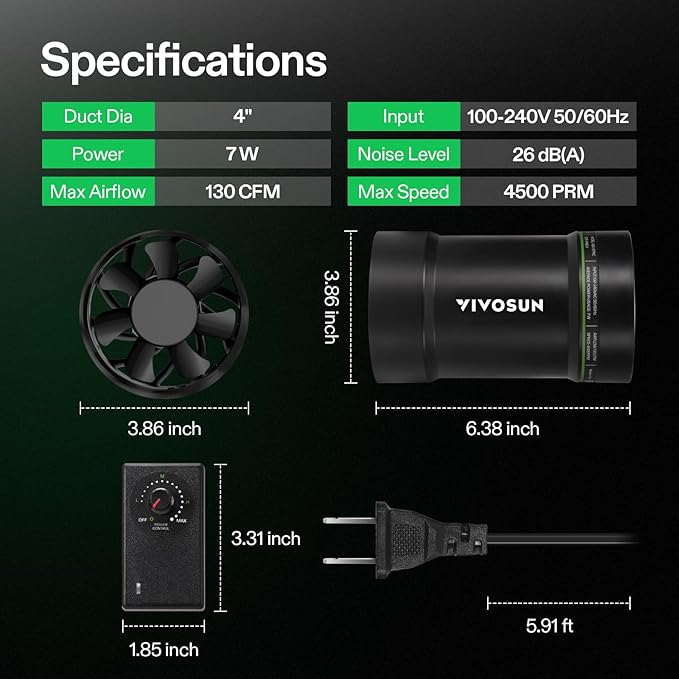 VIVOSUN 4” Inline Booster Duct Fan with Speed Regulator, 130 CFM Quiet Exhaust Fan for HVAC Ventilation in Grow Tents, Basements, Bathrooms, Kitchens, and Attics - Image 7