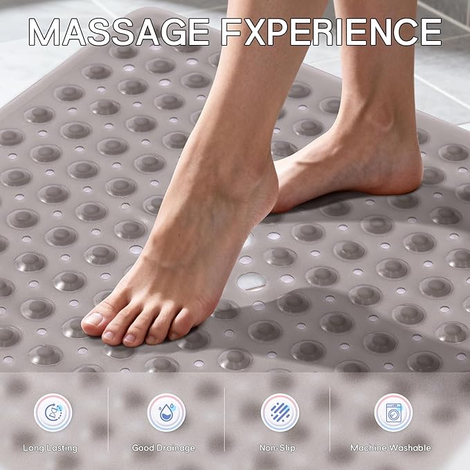Anti-Slip Bathtub Shower mat, 20.8×20.8（Approximately 53×53cm） inch Soft Oversized Machine Washable Non-Slip Bathtub mat with Drainage Holes, Bathroom Floor Suction Cup.（1-Clear Gray） - Image 5