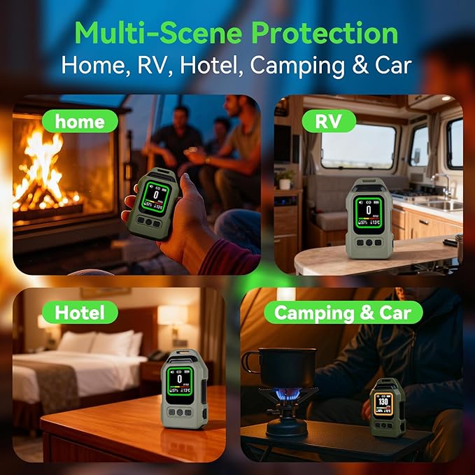 Portable 4-in-1 Carbon Monoxide Detector, Rechargeable Mini CO Alarm with Magnetic Back, 300H Standby, Temp & Humidity Sensor Air Quality Monitor for Home, Travel, Camping, RV, Car - Image 6