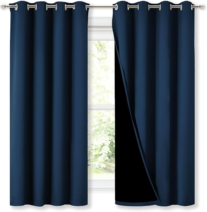 NICETOWN 100% Blackout Curtains with Black Liners, Thermal Insulated Full Blackout 2-Layer Lined Drapes, Energy Efficiency Window Draperies for Bedroom (Moroccan Blue, 2 Panels, 52" W by 63" L) by NICETOWN