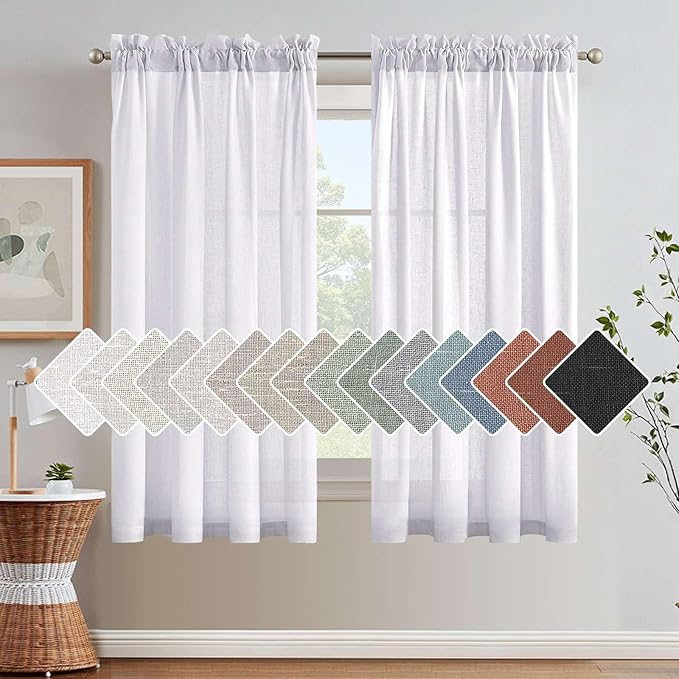 H.VERSAILTEX Light Filtering Linen Textured Curtains for Living Room Window Treatment Durable Privacy Added Draperies/Drapes/Panels/Treatment, Rod Pocket (2 Pack, 52 by 54 Inch, Heathered White) by HVERSAILTEX