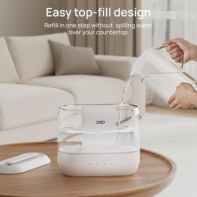 Dreo Humidifiers for Bedroom, 4L Top Fill for Large Room, 36H Runtime, 28 dB Quiet Supersized Cool Mist Air Humidifier for Baby Nursery, Plants, Indoor, Night Light, Easy to Clean & Fill, White - Image 6
