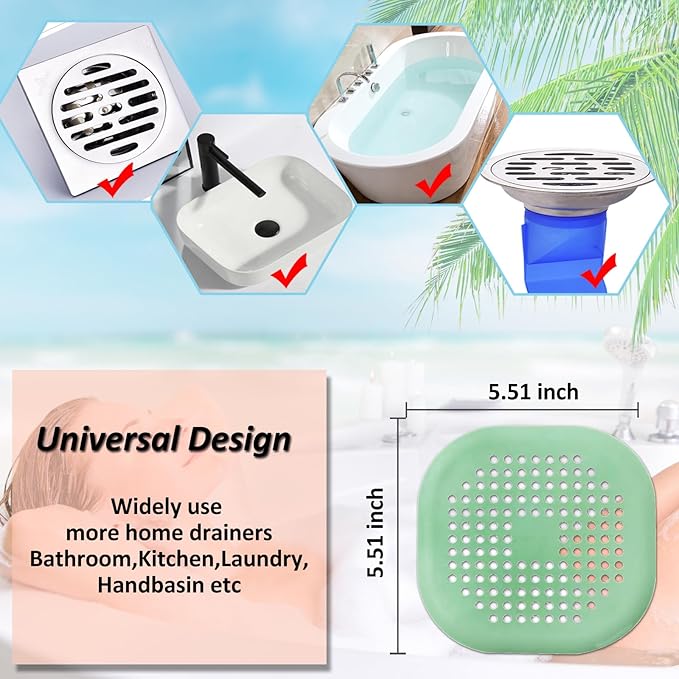 Hair Drain Catcher,Square Drain Cover for Shower Silicone Hair Stopper with Suction Cup,Easy to Install Suit for Bathroom,Bathtub,Kitchen 2 Pack (Purple Green) - Image 6