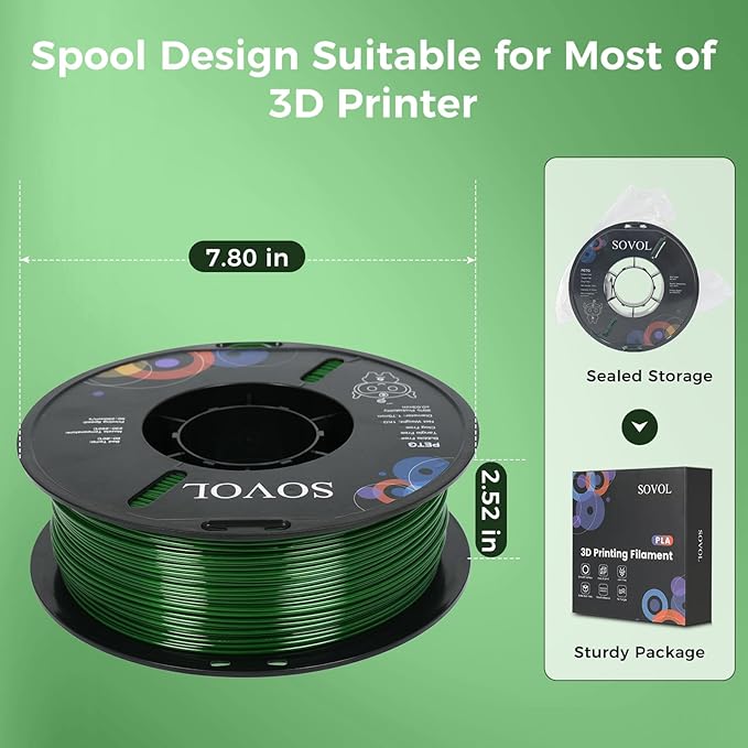 Sovol 3D Printer PETG Filament 1.75mm 1KG (2.2lbs), High Precision, Strong Toughness, Wiring Tightness, Dimensional Accuracy +/- 0.03 mm, 3D Printing PETG Filaments, Green - Image 8
