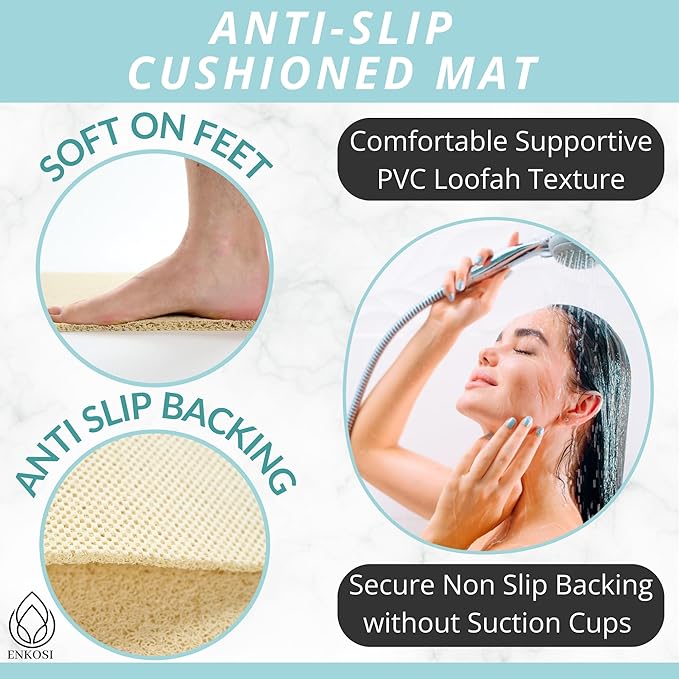 Anti Slip Shower Mat - Non Slip Shower Mats for Inside Shower - Large 47x24 Loofah Shower Floor Mat Non Slip - Bath Mat for Shower - Secure Mat Without Suction Cups (47x24 Light Beige) - Image 2
