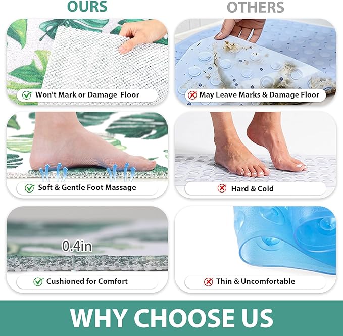 Square Shower Mat Non Slip: 32x32 Inch Extra Large Shower Mats for Inside Shower, Anti Slip Shower Floor Mat, Loofah Shower Stall Mats for Elderly, Non Slip Shower Mat with Drain Hole in Middle - Image 7