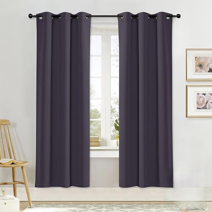 NICETOWN Greyish Purple Curtain Blind for Bedroom, Single Panel, W42 x L72 inches, Thermal Insulated Grommet Blackout Room Darkening Drape/Drapery by NICETOWN