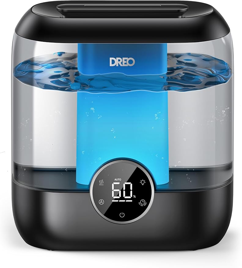 DREO 6L Top Fill Humidifiers for Bedroom, 60H Runtime 28 dB Quiet Supersized Cool Mist Air Humidifiers for Large Room, Baby Nursery, Plant, Indoor, Night Light, Easy to Clean, Precise Humidity Control by DREO