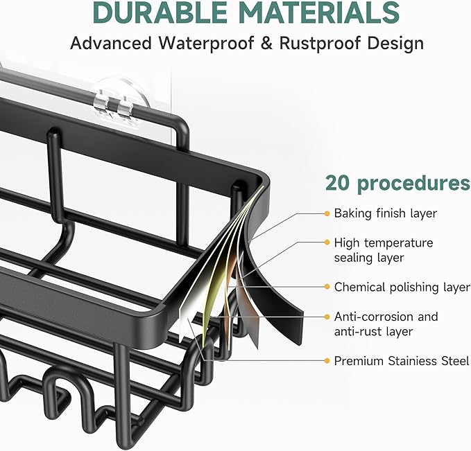 Veken 5-Pack Rustproof & Waterproof Shower Caddy 5-Pack, No Drilling Adhesive Corner Shower Shelves, Rack For Inside Shower, Large Bathroom Organizer Storage Accessories, Ideal for Home&Kitchen, Black - Image 4