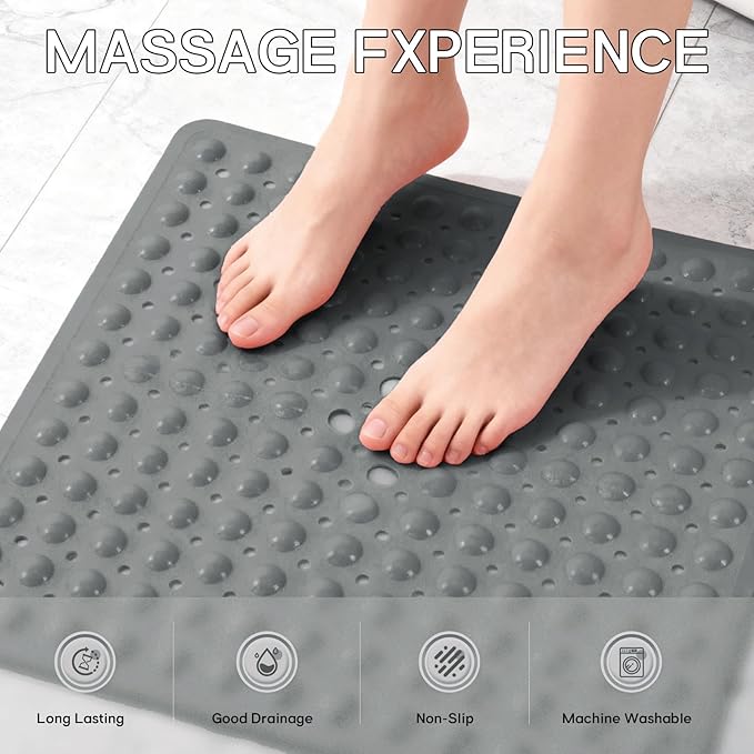 Anti-Slip Bathtub Shower mat, 20.8×20.8（Approximately 53×53cm） inch Soft Oversized Machine Washable Non-Slip Bathtub mat with Drainage Holes, Bathroom Floor Suction Cup.（1-Opaque Gray） - Image 5