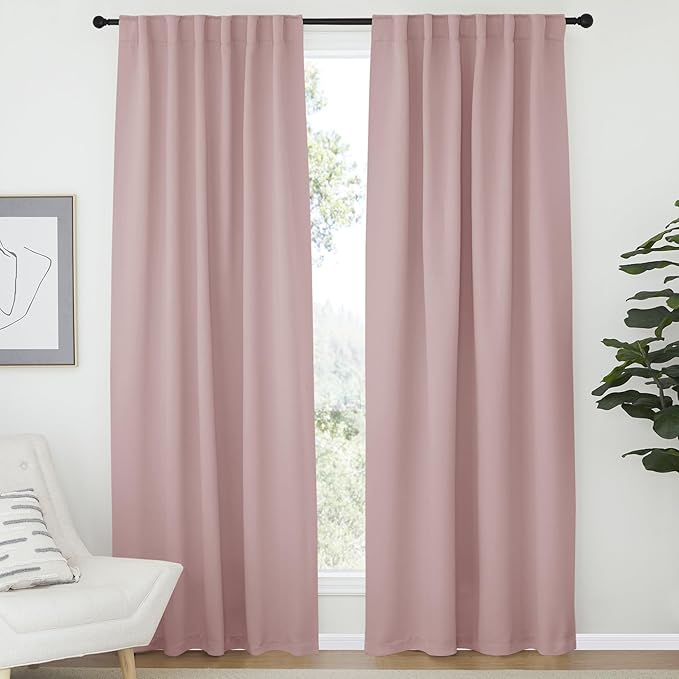 NICETOWN Light Reducing Curtain Panels Window Draperies - (Blush Pink Color) 52x84 inch, 2 Pieces, Insulating Room Darkening Drapes for Bedroom by NICETOWN