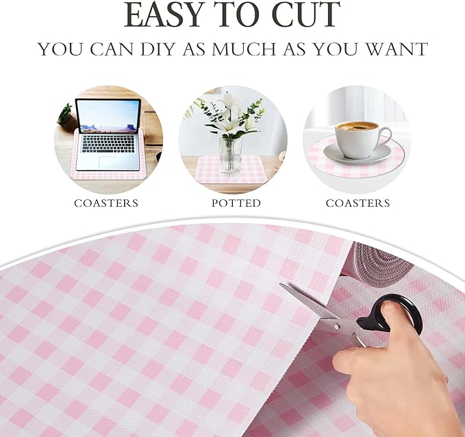 Beautysaid Shelf and Drawer Liner for Kitchen Cabinet, Non Adhesive Non Slip Shelf Paper Waterproof Washable Thickened for Dresser Pantry Shelve Bathroom Protector Liner(Pink Checkered,18 in x 10 FT) - Image 6