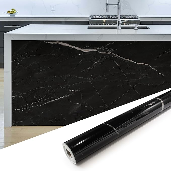 Marble Peel and Stick Waterproof Wall Paneling, 118" x 47" Black Marquina Glossy Finish Self-Adhesive Backsplash Tile Vinyl Wall Panel for Kitchen Bathroom Wall Decor, Covers 38.75 Sq. Ft. by premiumqualitypeelandsticktile