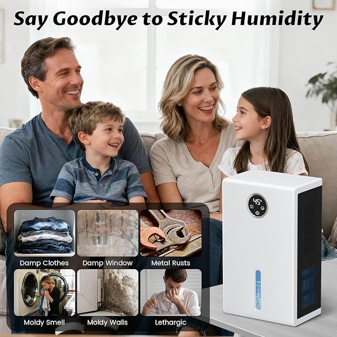 Dehumidifier for Home for Bedroom with 1000 sq.ft 120 OZ Water Tank,Dehumidifiers for Bathroom Basement with Remote Control,Auto Shut Off,Touchscreen,7 Colors LED Light - Image 8