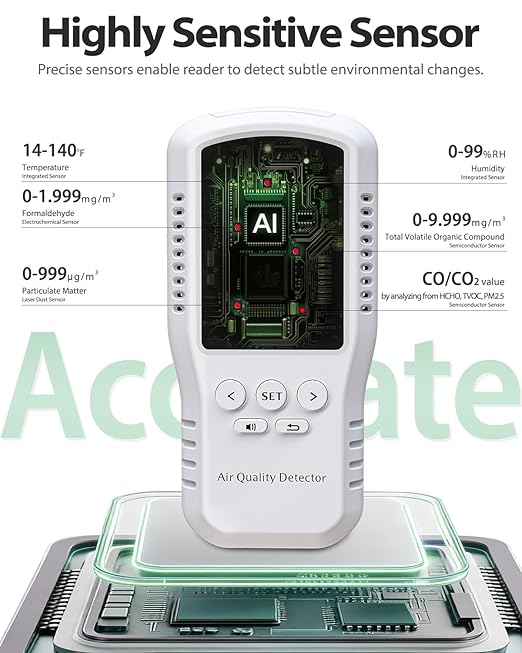 8-in-1 Air Quality Monitor, HCHO TVOC PM2.5 CO CO2 Detector, Formaldehyde Alarm, Particulate Matter Tester, Carbon Monoxide and Dioxide Meter, AQI with Temperature Humidity Reader in Home - Image 4