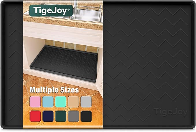 TigeJoy 28" x 22" Under Sink Mats for Kitchen Waterproof, Leak-Proof Silicone Mat Sink Protector and Cabinet Liner, Kitchen Essentials Organizer and Storage, Boot or Shoe Tray, Pet Feeding Mat by TigeJoy