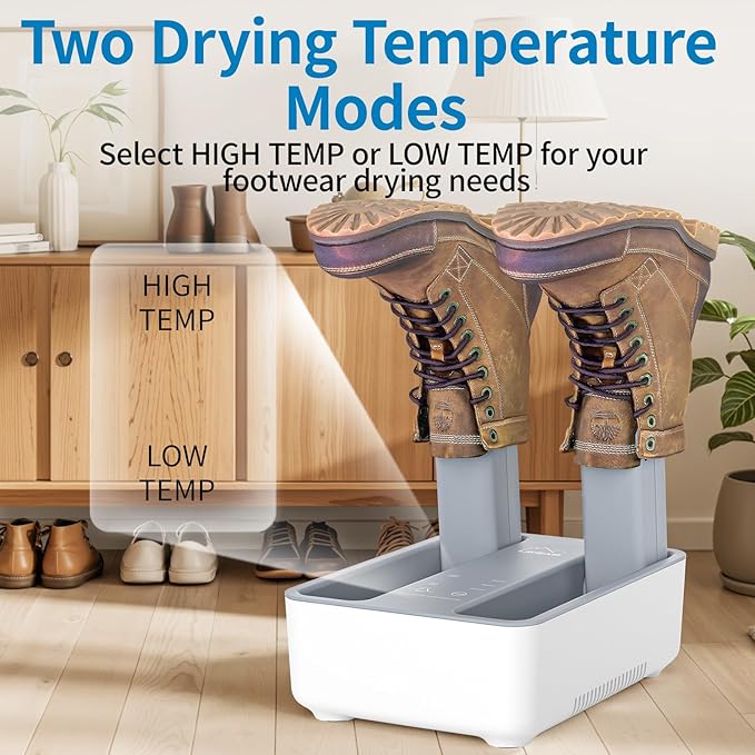 Boot Dryer Shoe Dryer for Work Boots Sneakers and Gloves, Temperature-selectable Boot Warmer with Heat, Timer, Fan and Retractable Hoses - Image 6