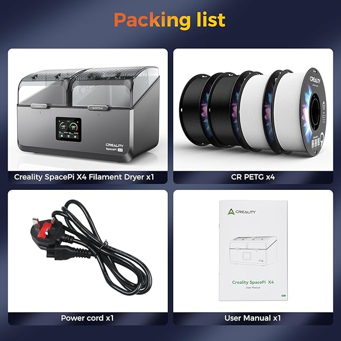 Creality Filament Dryer 4 Spools,Space Pi X4 Filament Storage Box: Dual Independent Heating Chambers Up to 85℃, Auto Silent Power Saving Storage and Active Dehumidification with 4kg PETG (Black/White) - Image 8