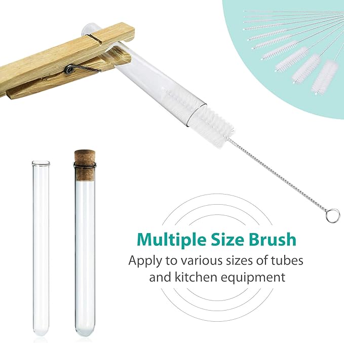 CiaraQ Bottle Cleaning Brushes, 8 Inch Nylon Tube Brush Set, Cleaner for Narrow Neck Bottles Cups with Hook, Set of 10pcs. - Image 5