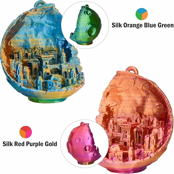 PLA Filament 1.75mm, Tri-Colors 3D Printer Filament, Rainbow PLA Filament Bundle, Coextrusion 3D Filament with Silk PLA Color Change, 3D Printing Filament +/-0.02mm, 200g X 4 Spool - Image 6