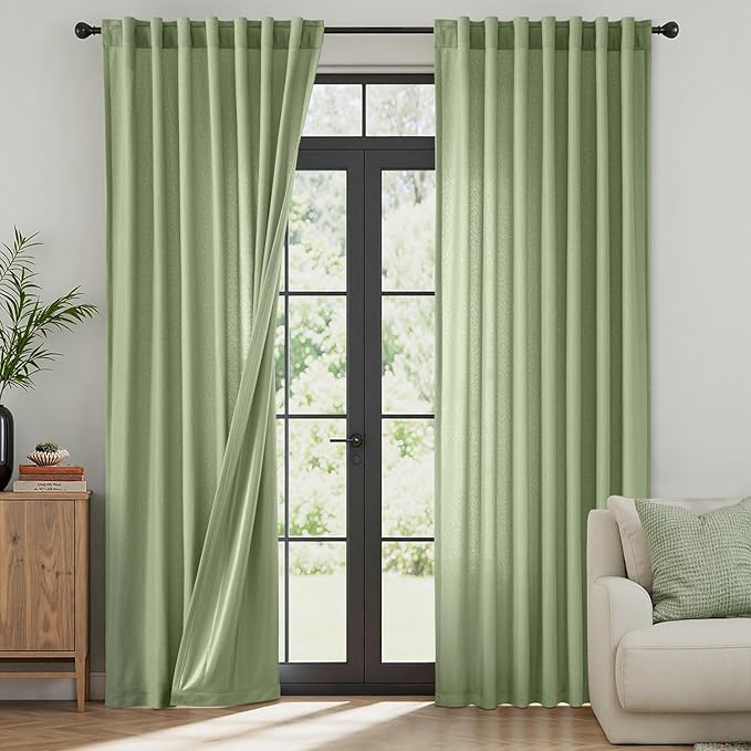 MIULEE Sage Green Thermal Insulated Curtains 63 Inch Long 2 Panels Set for Summer Heat Blocking Non See Through Privacy Thick Semi Sheer Light Filtering Back Tab Window Drapes for Bedroom Living Room by MIULEE