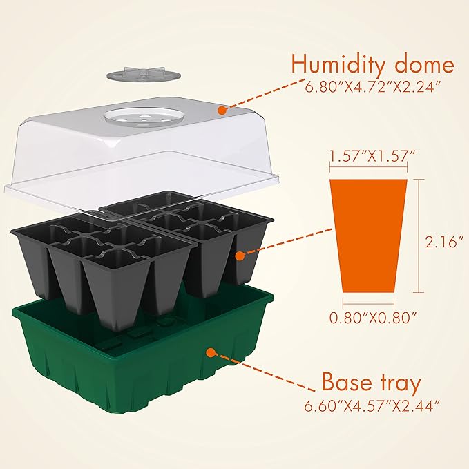 Gardzen 10-Set Garden Propagator Set, Black Seed Tray Kits with 120-Cell, Seed Starter Trays with Dome and Green Base 6.6" x 4.5" (12-Cell Per Tray) - Image 3