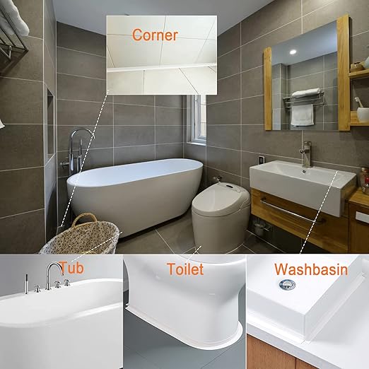 White Caulk Tape for Bath & Kitchen,Caulking Tape for Bathroom Caulking White Self Adhesive Caulk Strip,tub Surround,Toilet Bowl Stick on Gel,Kitchen Countertop (1.5in x 10.5ft) - Image 6