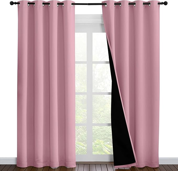 NICETOWN Crystal Pink Full Shade Curtain Panels, Pair of Energy Smart & Noise Blocking Out Blackout Drapes for Dining Room Window, Thermal Insulated Guest Room Lined Window Dressing(55 x 86 inch) by NICETOWN