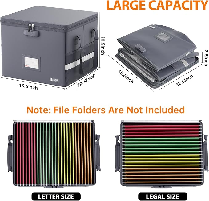 ENGPOW 5200°F File Box Fireproof Document Box with Lock,Heat Insulated Collapsible File Storage Organizer Box with Handle,Portable Home Office File Cabinet for Hanging Letter/Legal Size Folder, Gray - Image 8