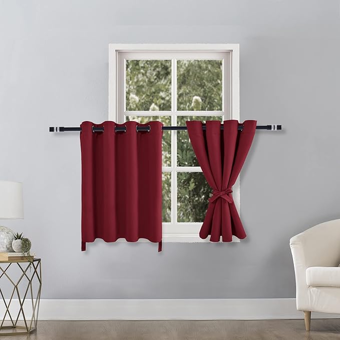 Hiasan RV Blackout Curtains for Bedroom, 52 x 36 Inches Long - Thermal Insulated & Light Blocking Window Curtains for Living Room, 2 Drape Panels Sewn with Tiebacks, Christmas Red - Image 2