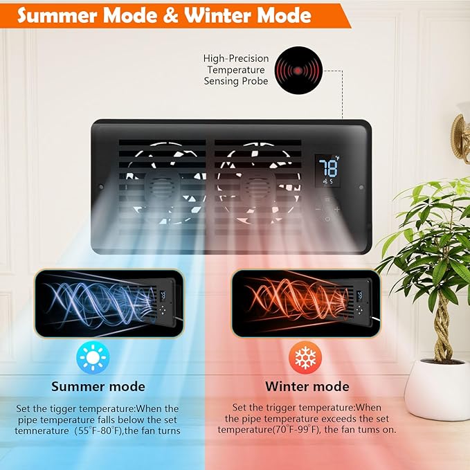 Register Booster Fan Fits 4" x 10" Register Holes, Vent Fan with DIY Scent Diffuser,Quiet 10-Speed Smart Heating Cooling AC with LCD Screen,Remote Control and Thermostat Control for Home,Wall,Floor - Image 6