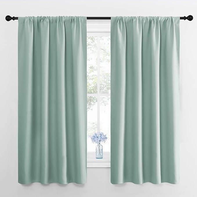 NICETOWN Curtains for Living Room 2 Panels, Rod Pocket Thermal Drapes for Bedroom, Room Darkning Fresh Shading Blinds Modern Home Decoration for Girls, W42 x L63 in per Panel, Seafoam Green by NICETOWN