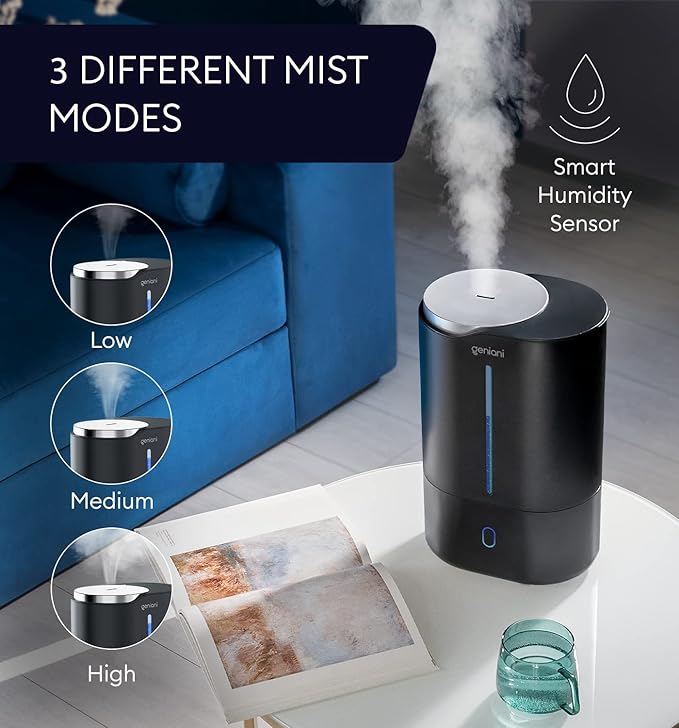 Top Fill Humidifier with Essential Oil Diffuser 6L for Home, Baby, Bedroom, Large Room & Indoor Plants, Cool Mist Ultrasonic Quiet Air Humidifiers, Automatic Humidity Control, Night Light (6L, Black) - Image 7