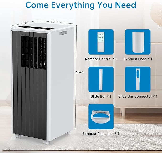 Portable Air Conditioner for 250-350 Sq Ft 3-In-1 8000 BTU AC Unit with Cooling/Dehumidifier/Fan Modes, Remote, 24H Timer & Installation Kit for Home/Office/Dorm - Image 2